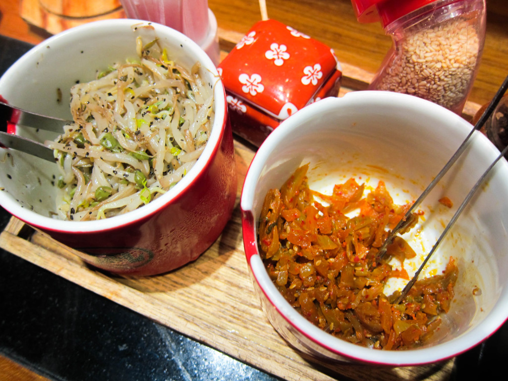 seasoned bean sprouts and spicy pickled cabbage