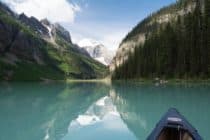 Canoeing on Lake Louise in the Canadian Rockies