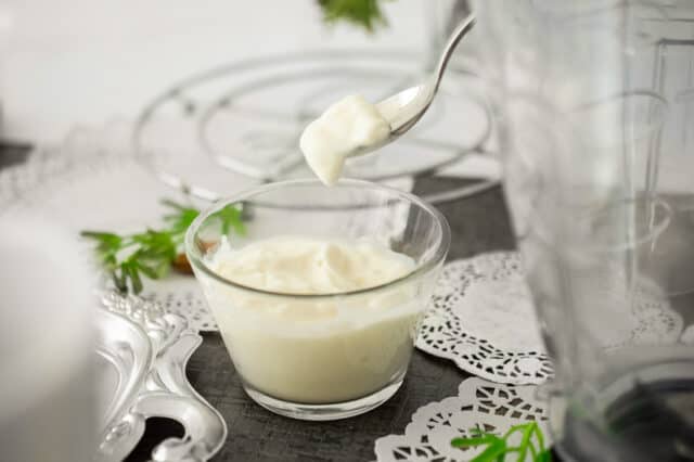 a spoonful of homemade mayonnaise