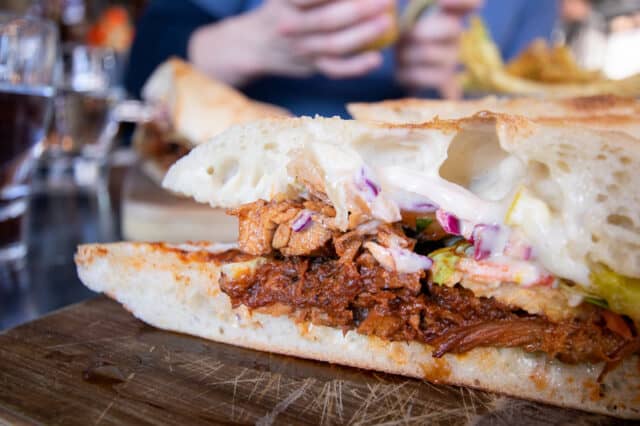 pulled pork sandwich from maligne canyon wilderness kitchen