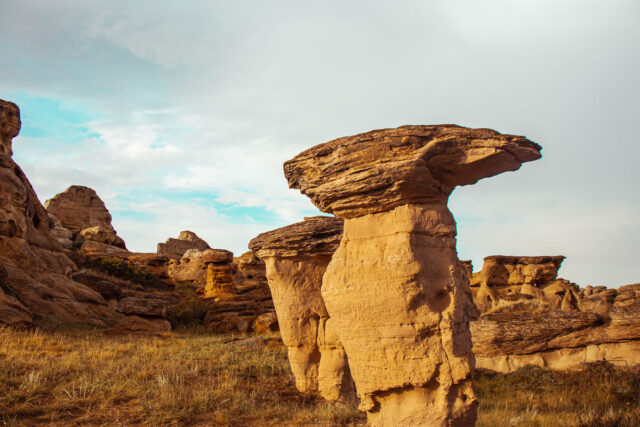 hoodoos in writing-on-stone provincial park in alberta