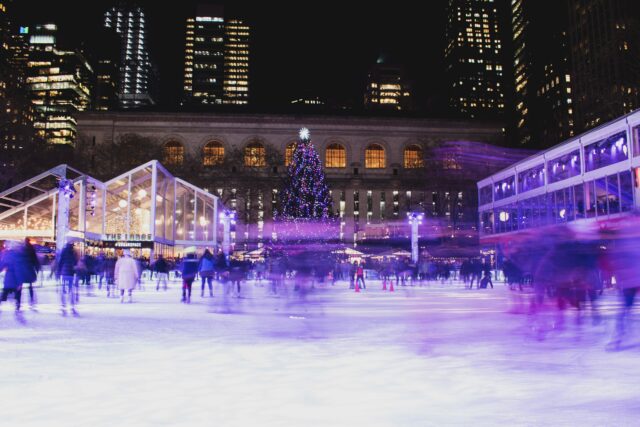 bryant park christmas skating rink at night