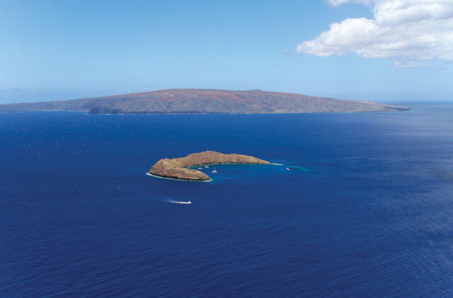 ariel view of molokini crater in Hawaii
