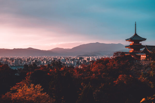 kyoto temple at sunset