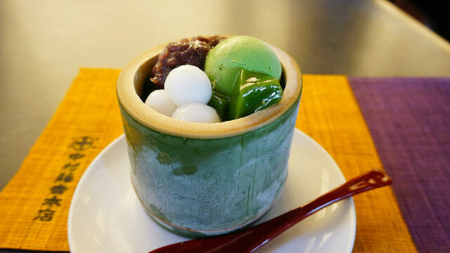matcha tea jelly from nakamura tokichi honten kyoto cafe