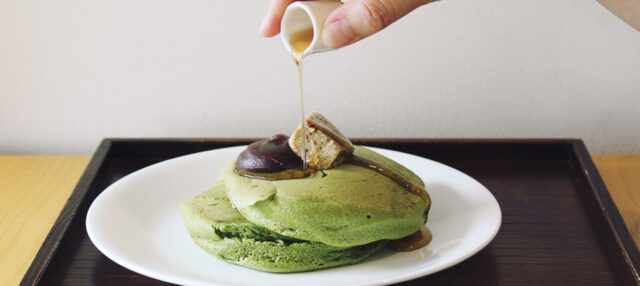 matcha pancake from kyoto matcha cafe, umezono cafe and gallery