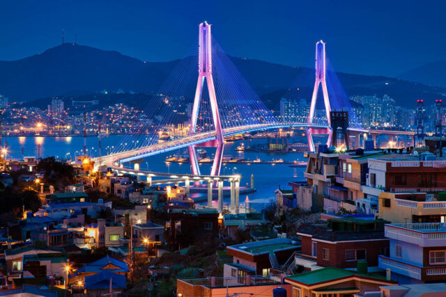 yeongdo busan harbor bridge at night