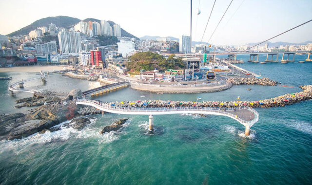 busan beaches a bird's eye view of songdo beach from the cable car