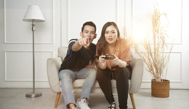 a couple playing video game together